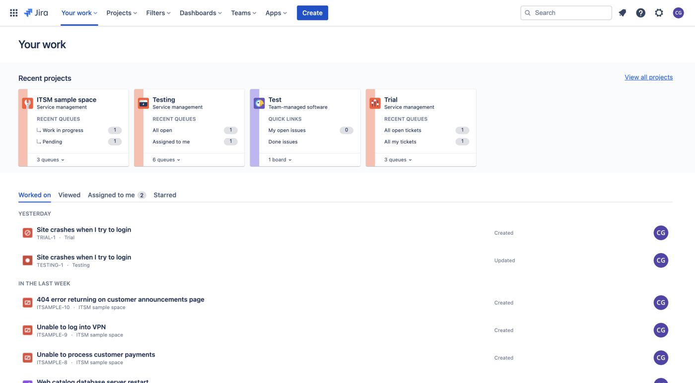 Screenshot showing how to switch between projects in Jira.