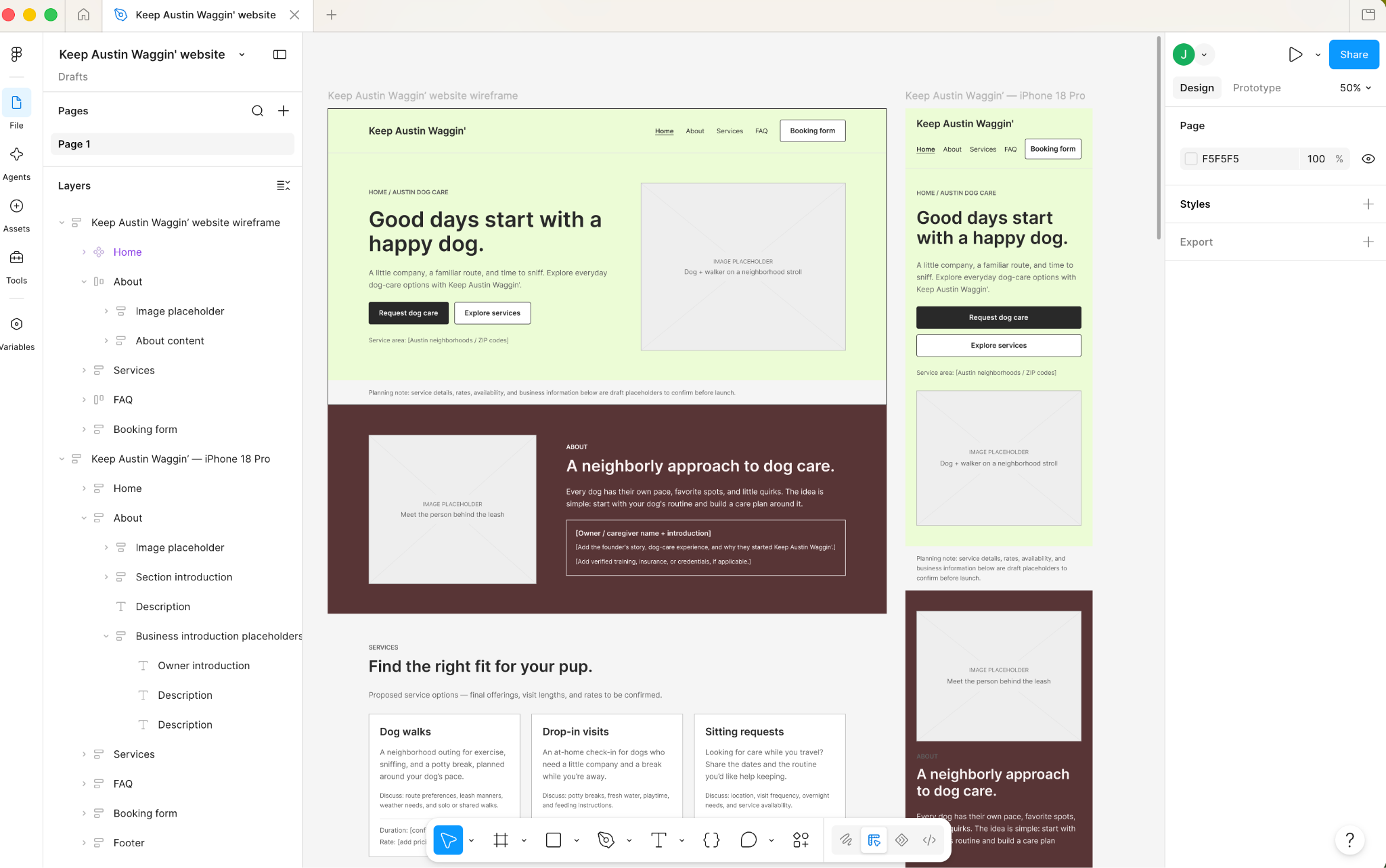 Website mockup in a desktop frame (left) and mobile frame (right).