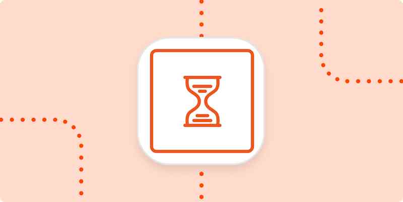 zapier-feature-guide-00-delay The logo for Delay by Zapier—which looks like an hourglass in an orange rectangle—inside a white square on a light orange rectangle.