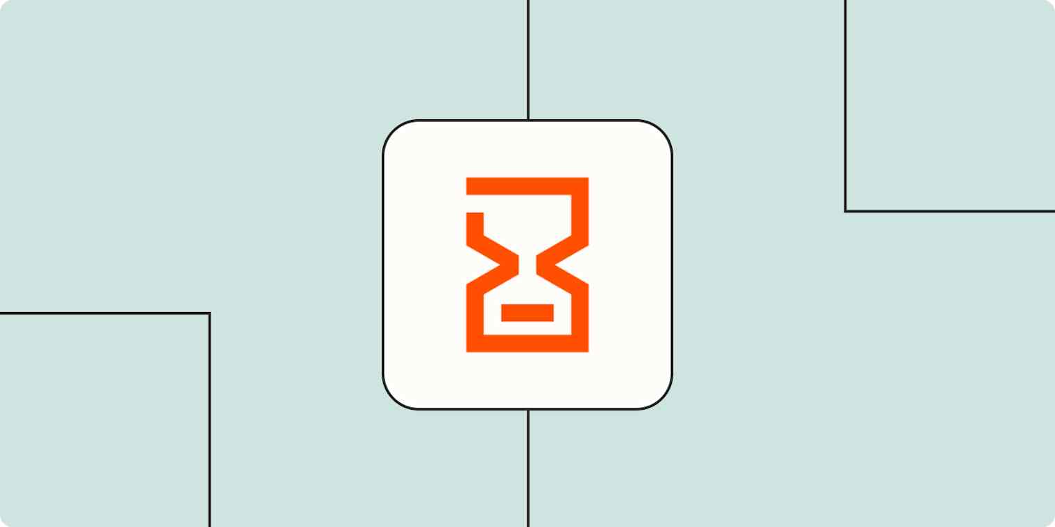 The logo for Delay by Zapier—which looks like an hourglass in an orange rectangle—inside a white square on a light orange rectangle.