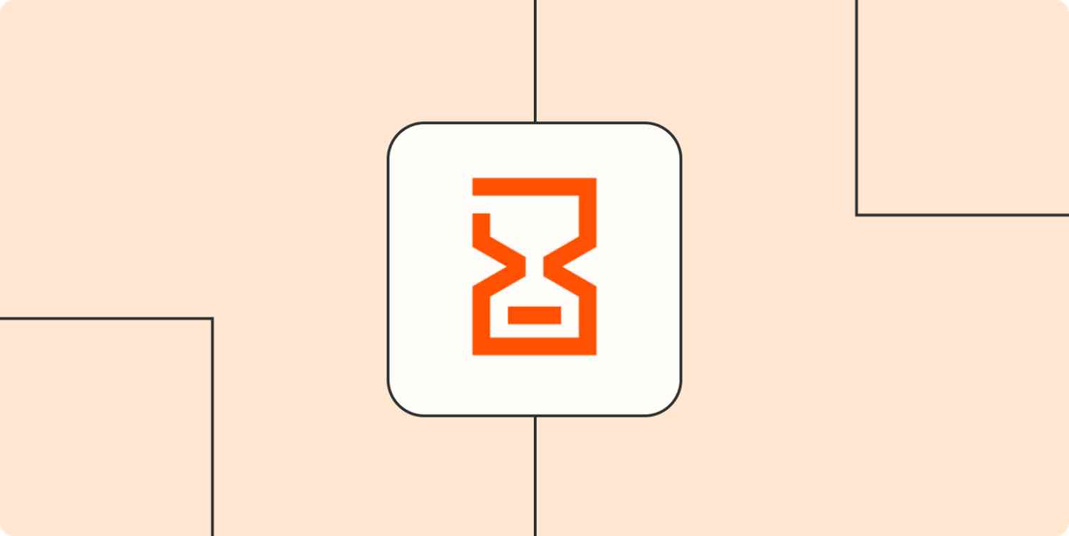 The logo for Delay by Zapier—which looks like an hourglass in an orange rectangle—inside a white square on a light orange rectangle.