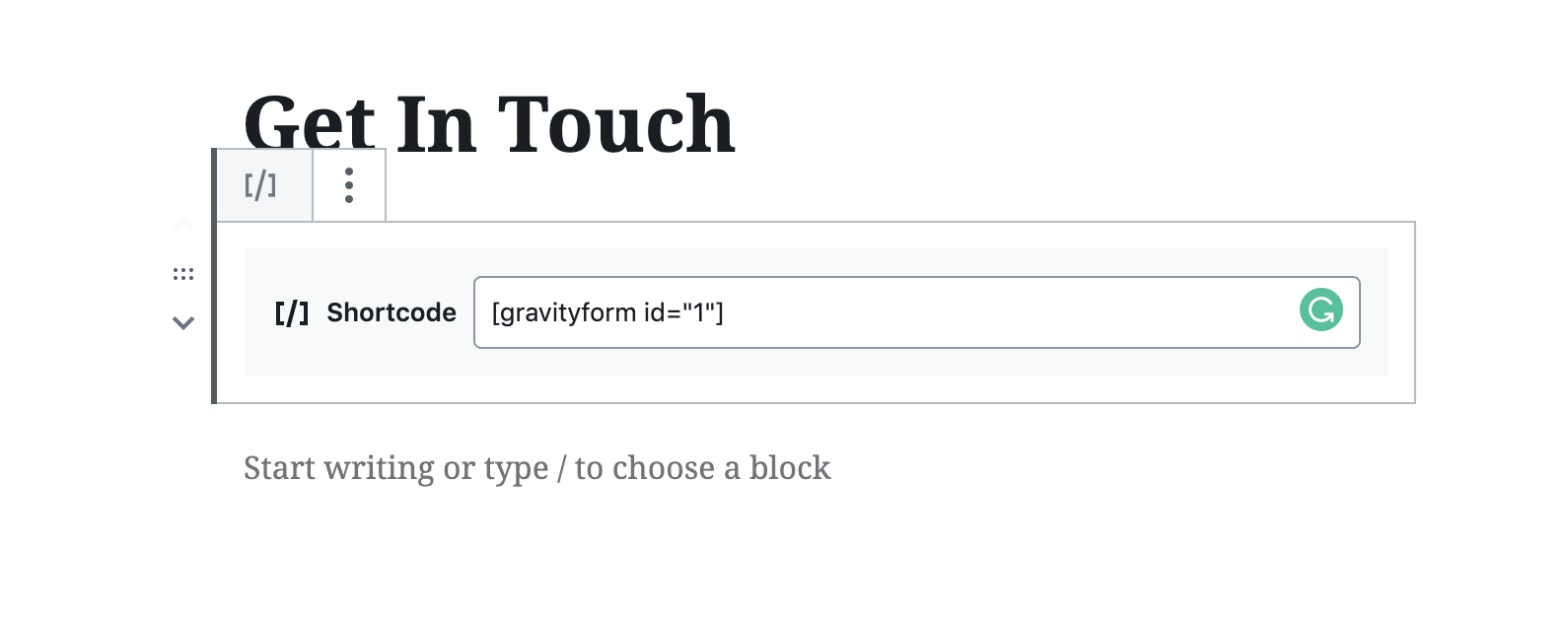 Gravity Forms shortcode