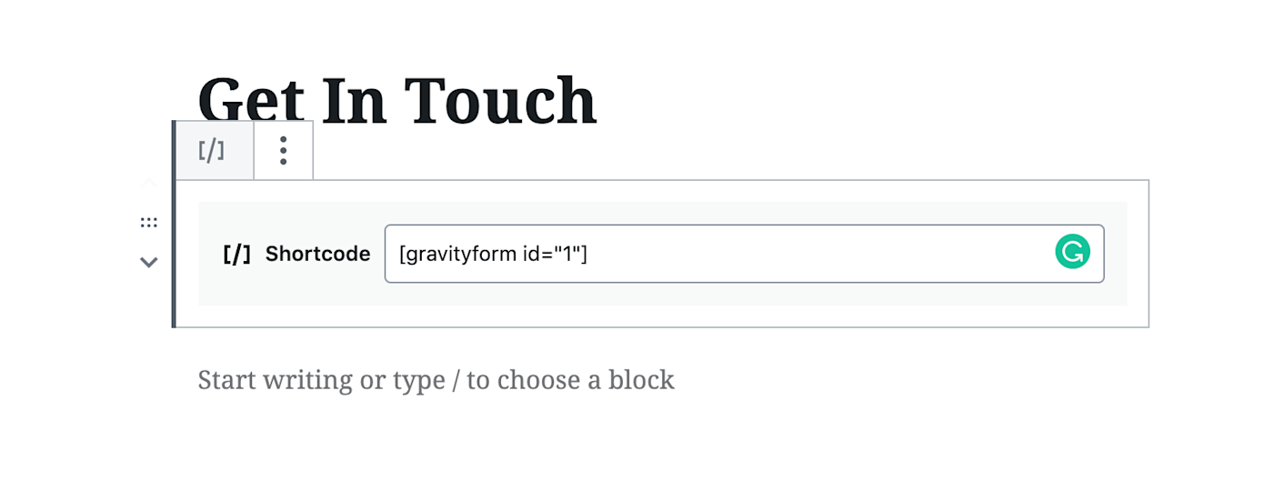 Gravity Forms shortcode