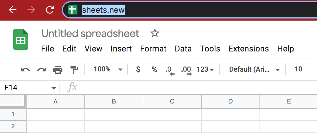 Screenshot showing "sheet.new" types into browser.
