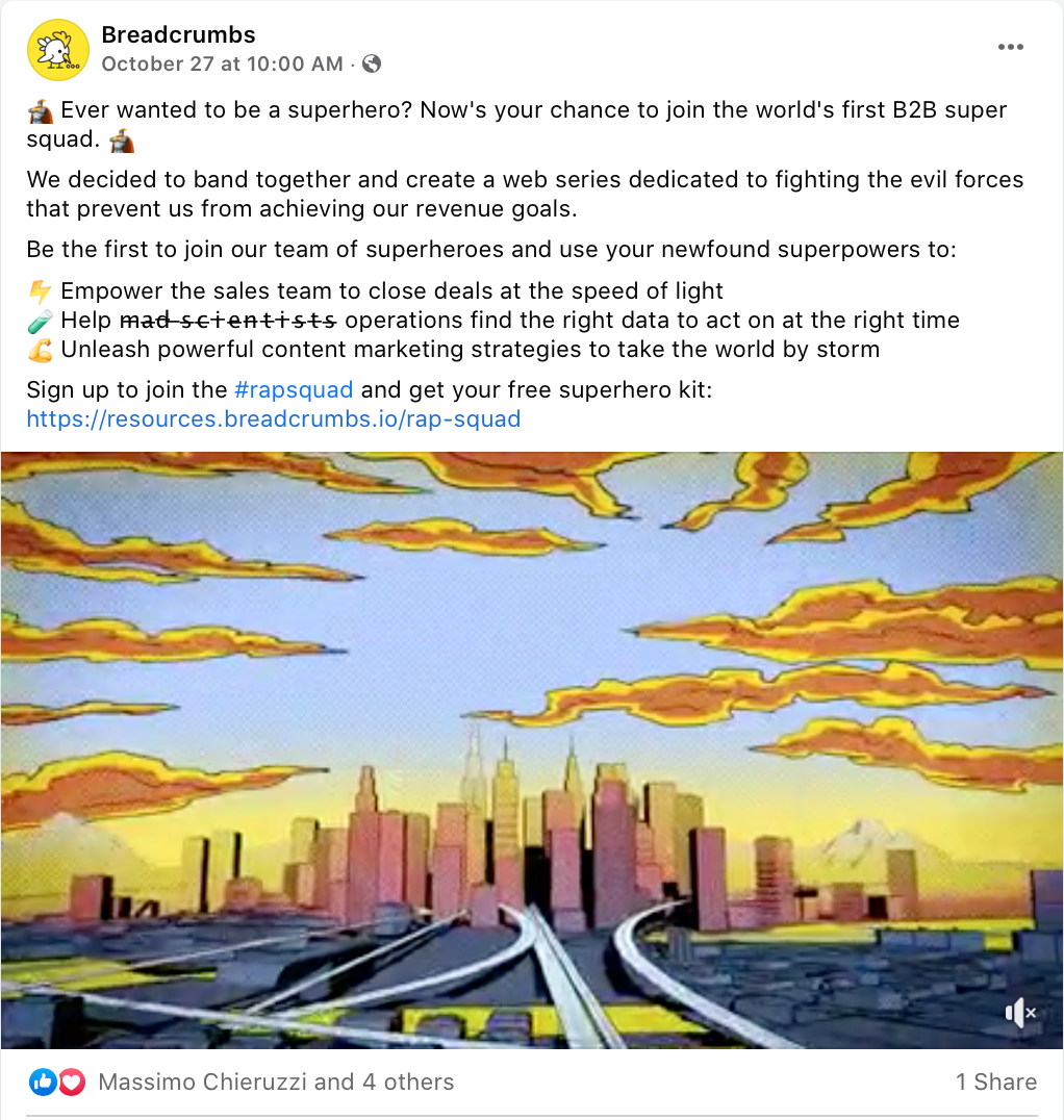 A screenshot of Breadcrumbs' Facebook ad