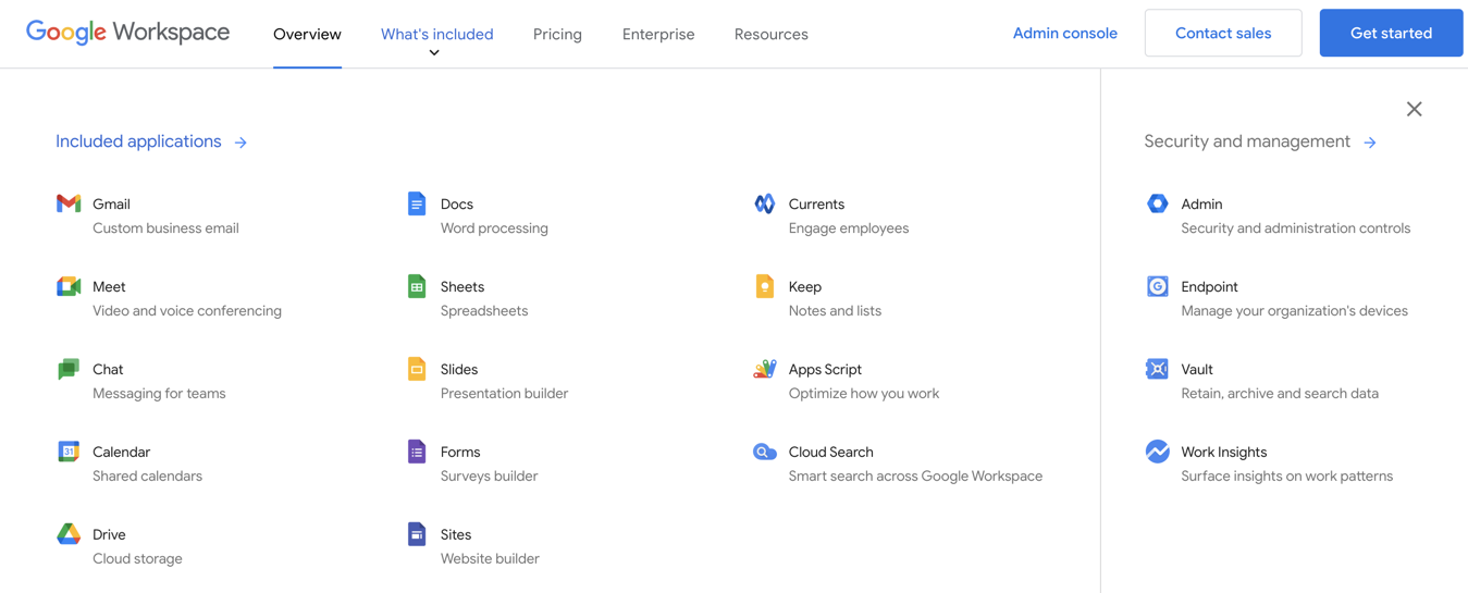 A screenshot of Google Workspace offering