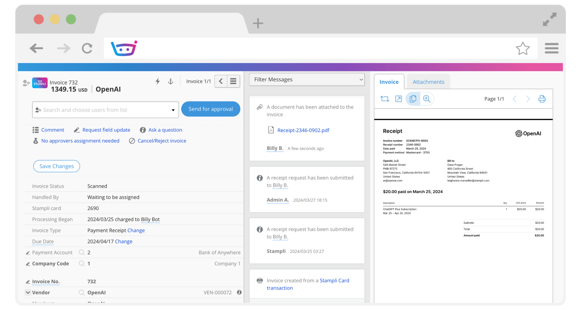 Screenshot of the Stampli interface