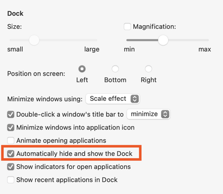 Hide or show the Dock on Mac