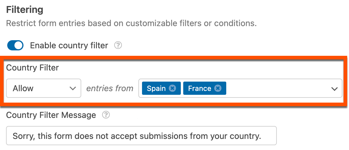 Allow or deny certain countries in WPForms