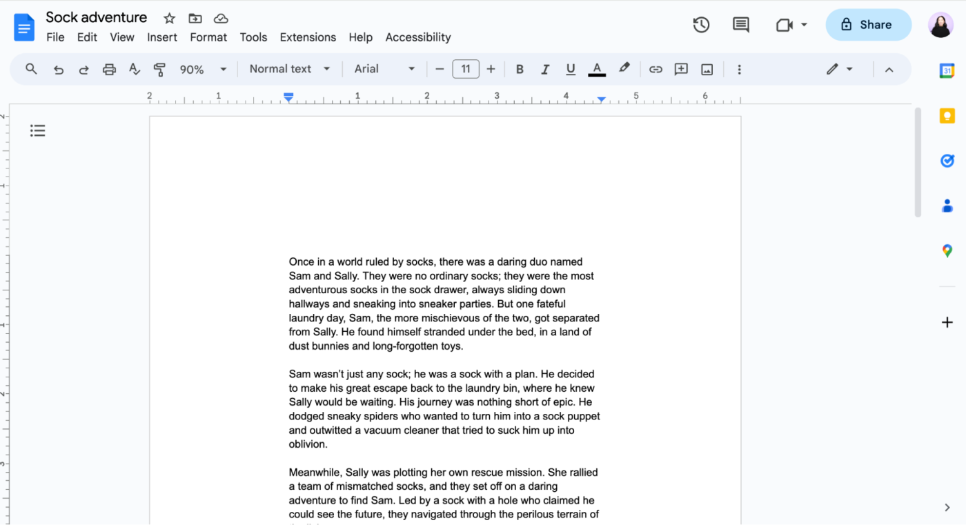 Example of a Google Doc with two-inch margins all around.