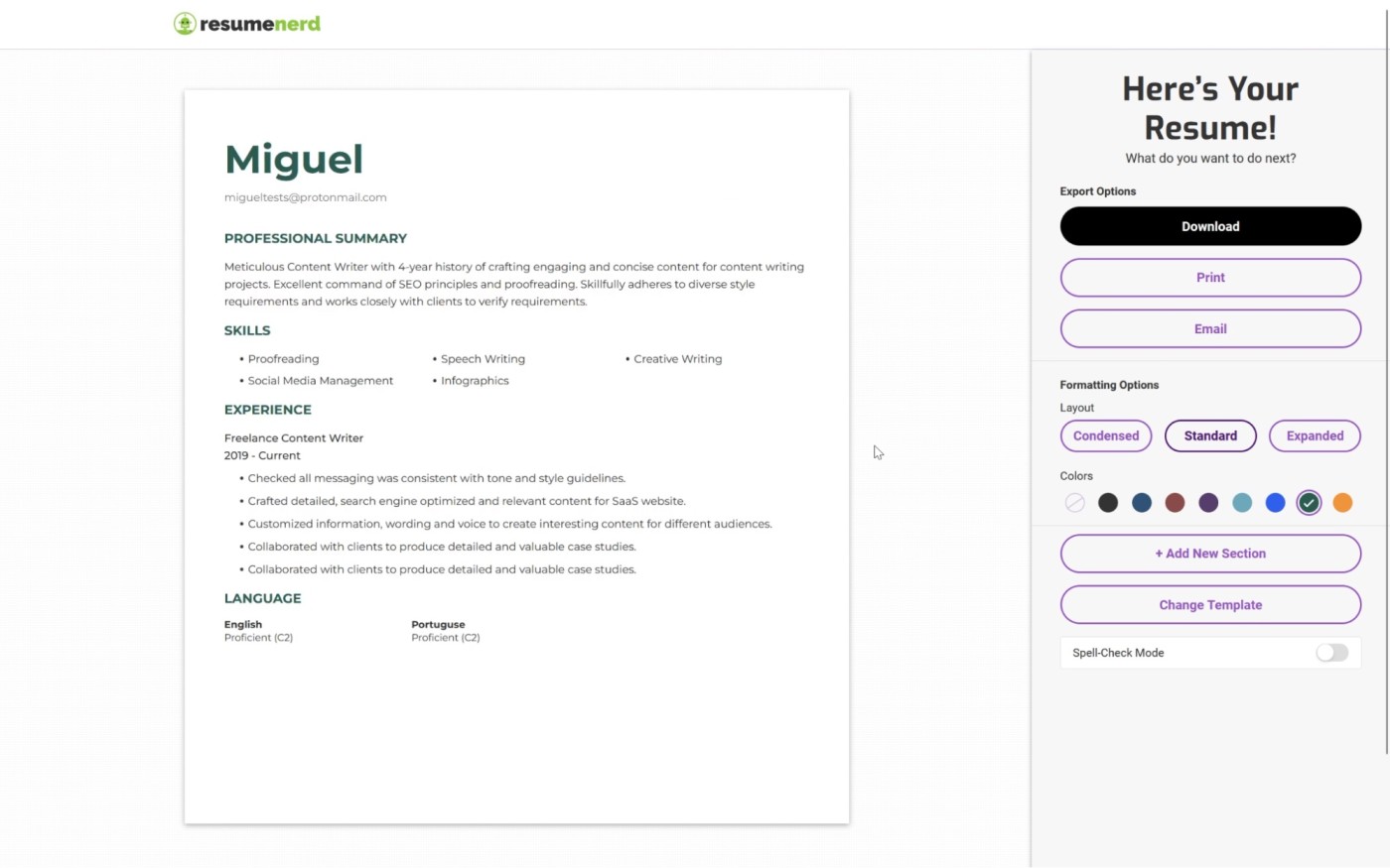 ResumeNerd, our pick for the best resume builder for adapting your resume as you browse jobs