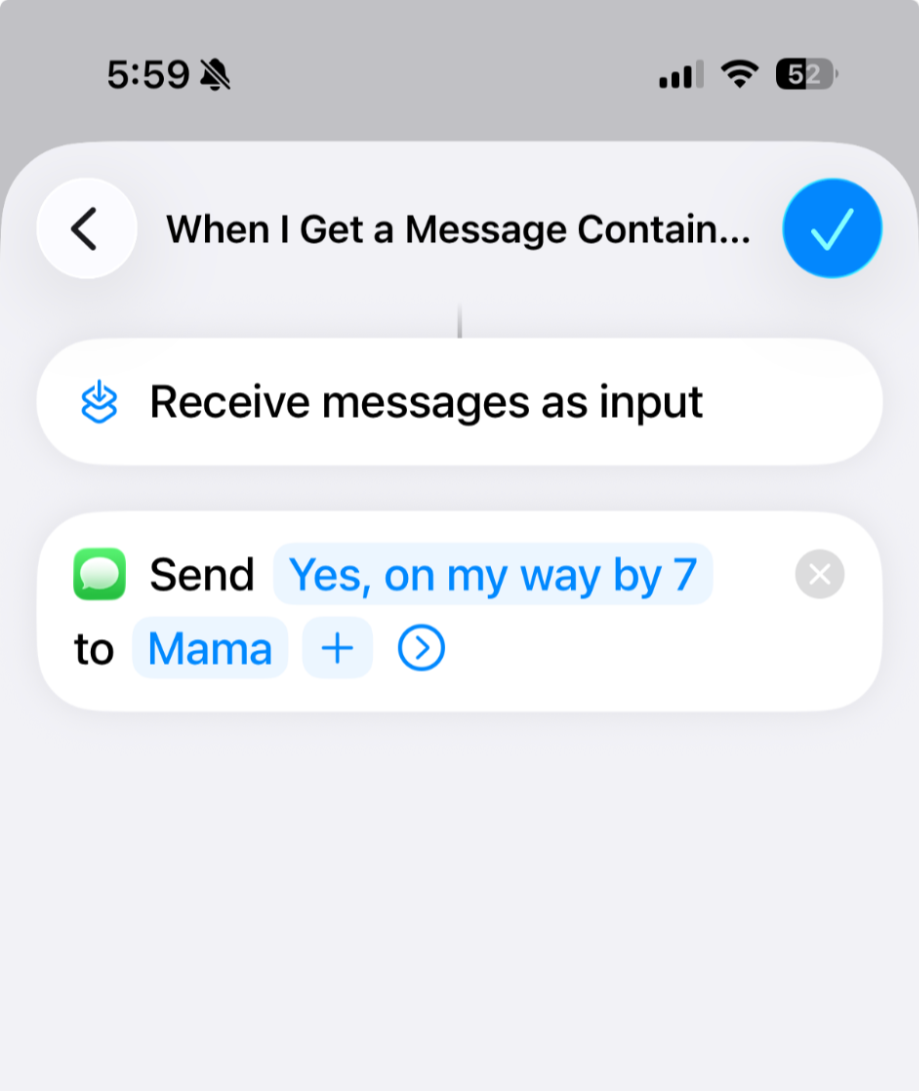 Setting up an iPhone automation to automatically respond to a message