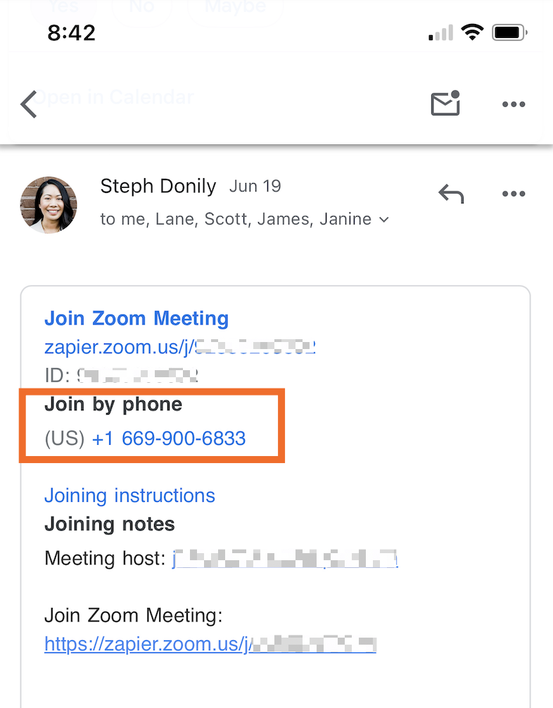 The Join by phone option in Zoom