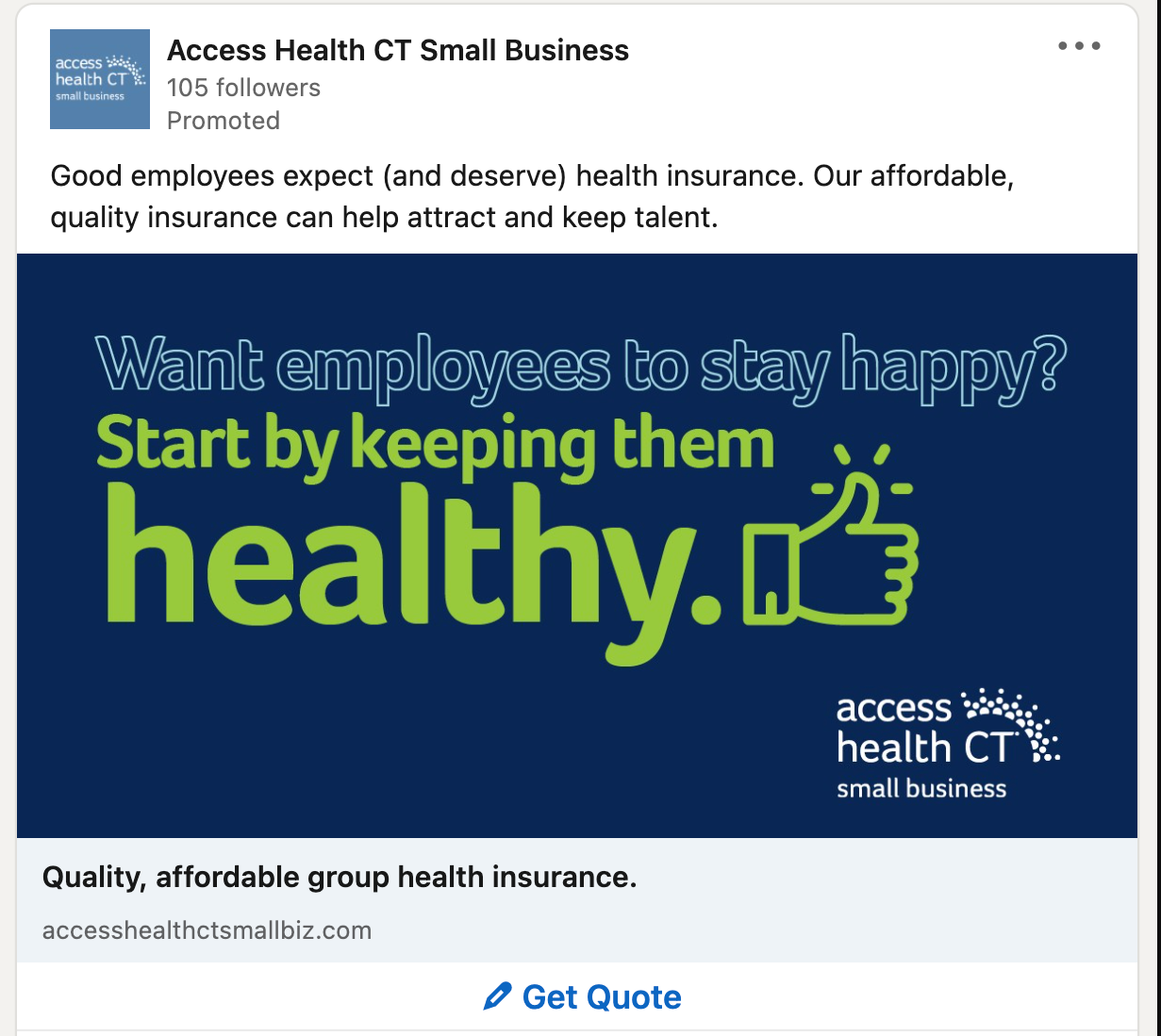 LinkedIn Lead Gen ad example from Access Health CT Small Business