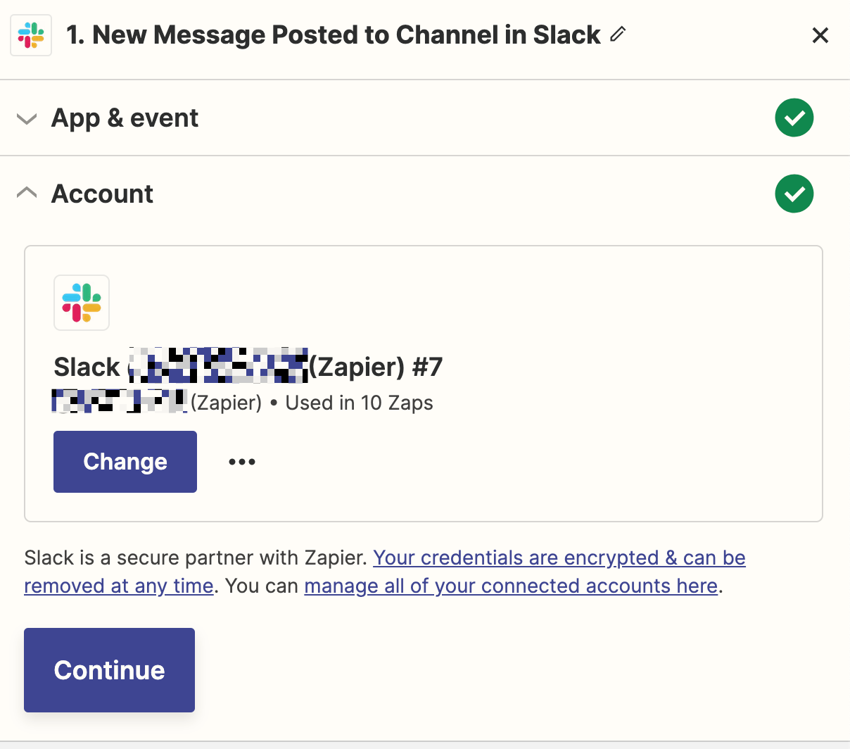 Screenshot of slack account connection