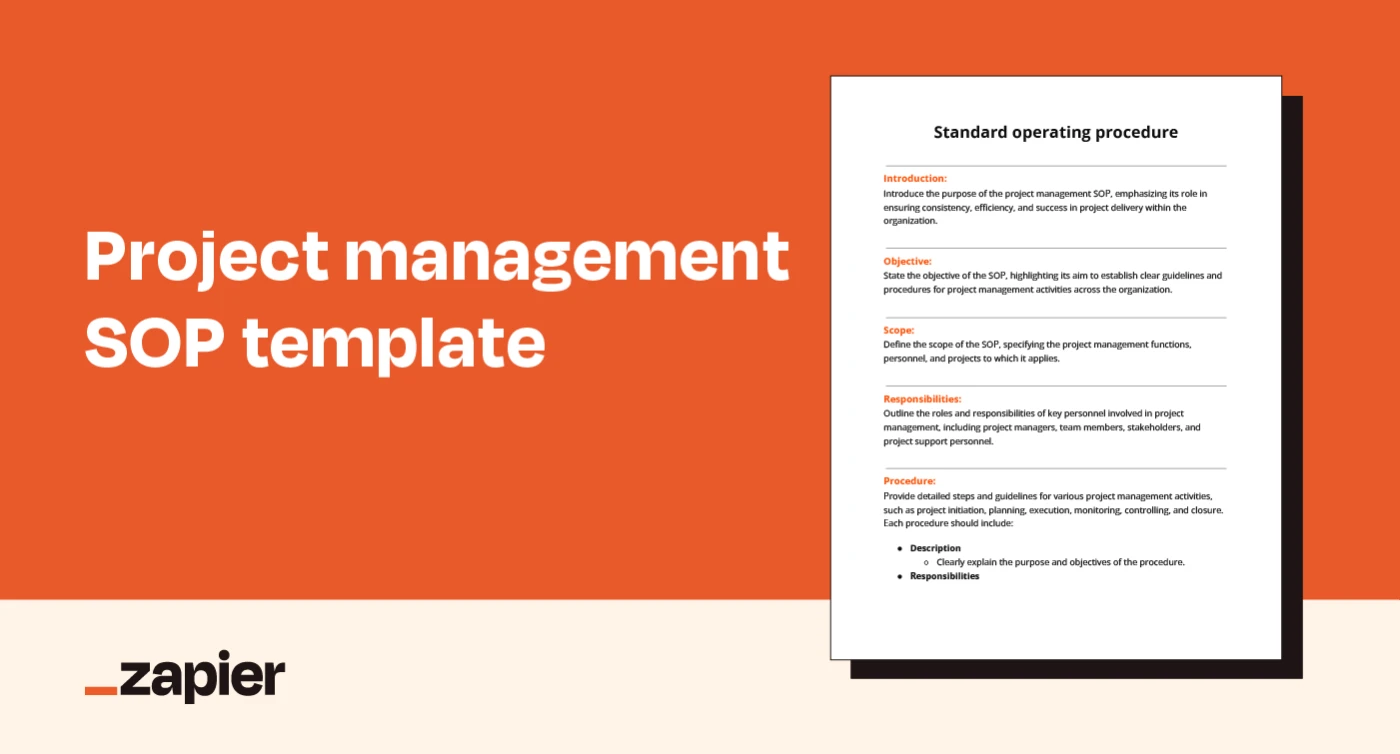 Image of Zapier's project management SOP template on an orange background