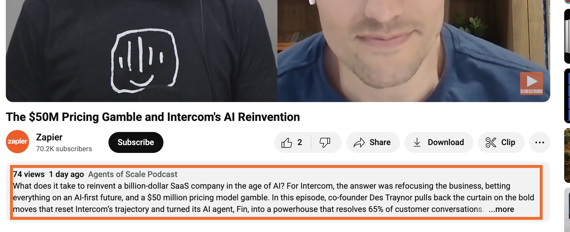 Screenshot of the description box under a YouTube video
