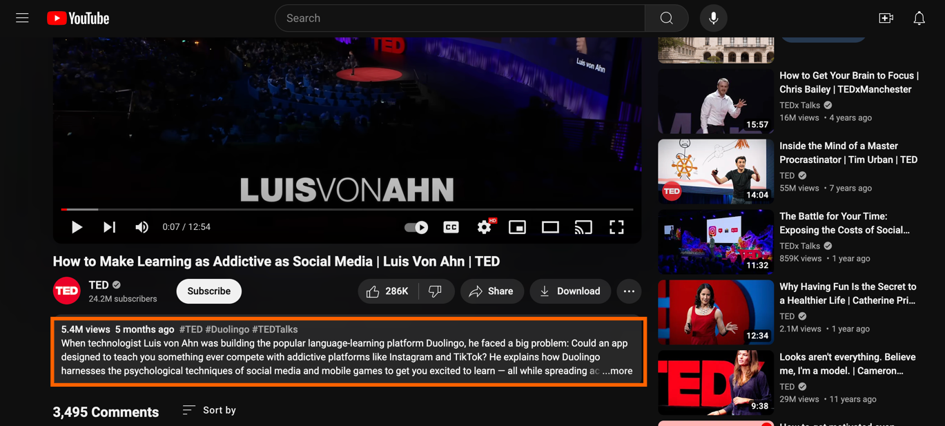 Screenshot of the description box under a YouTube video