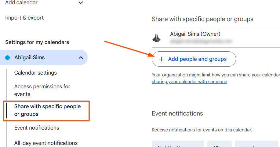 Screenshot of share with specific people option 