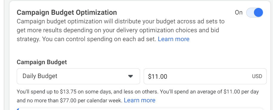 The Campaign Budget Optimization option in Instagram