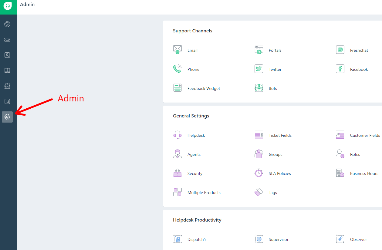 Freshdesk Admin tab