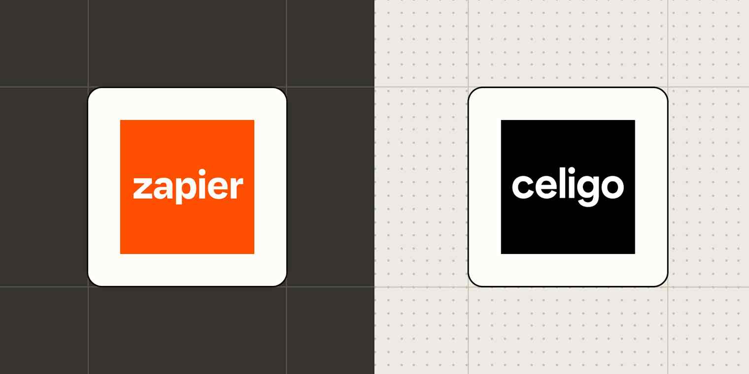 Hero image with the logos of Zapier and Celigo