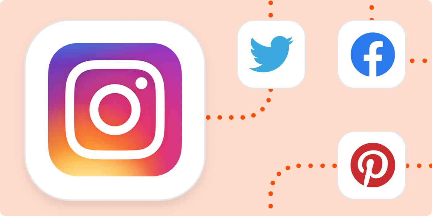 The Instagram logo connected with dotted lines to the logos for Twitter, Facebook, and Pinterest.