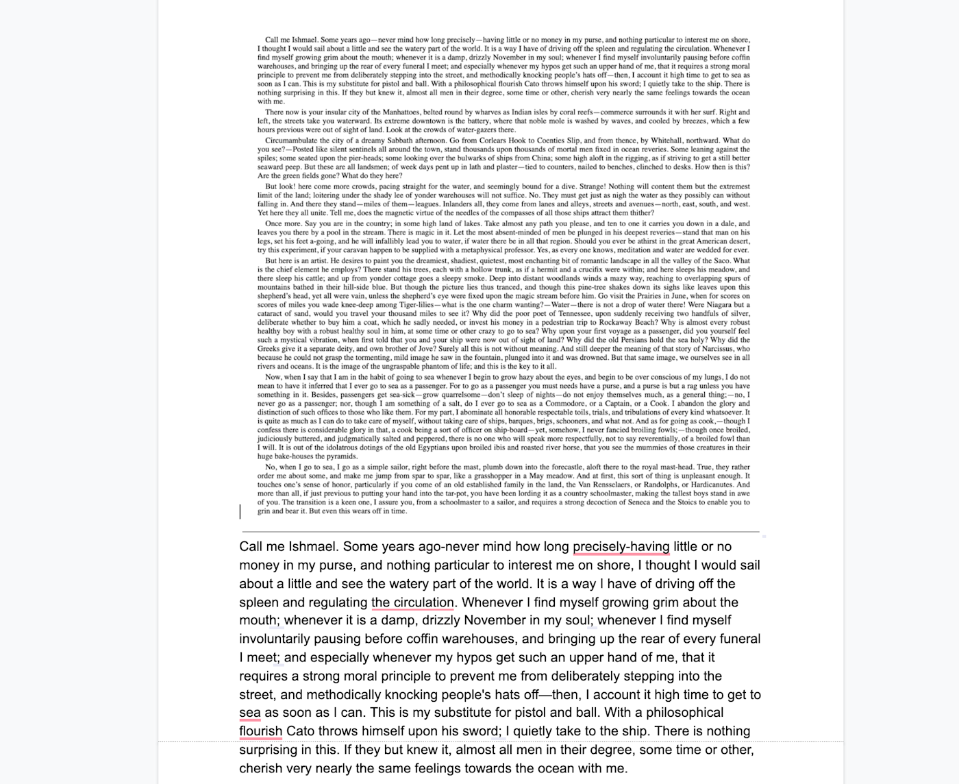 Example of an image of prose converted to text in Google Drive.