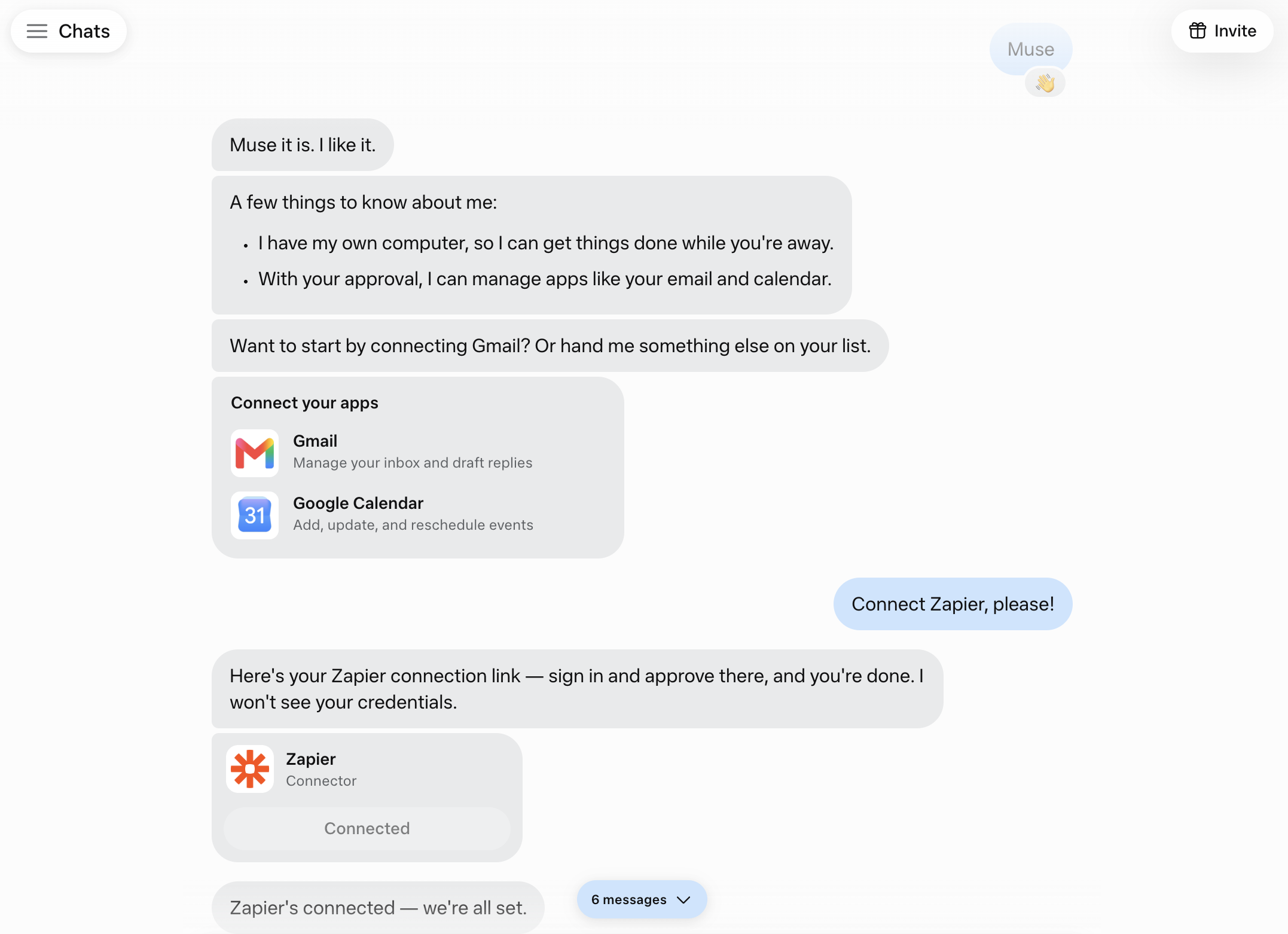 Muse suggesting apps to connect to