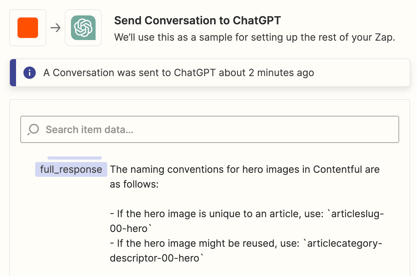 Screenshot of ChatGPT test step