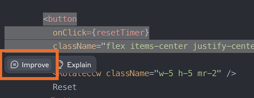 Option to improve a selected element in the code view of a Claude Artifact. 