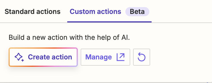 Screenshot of custom actions button