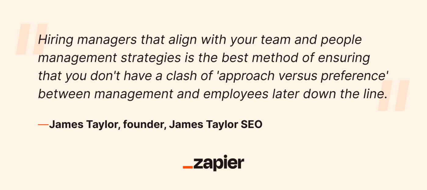 Quote callout from James Taylor about the benefit of great hiring managers