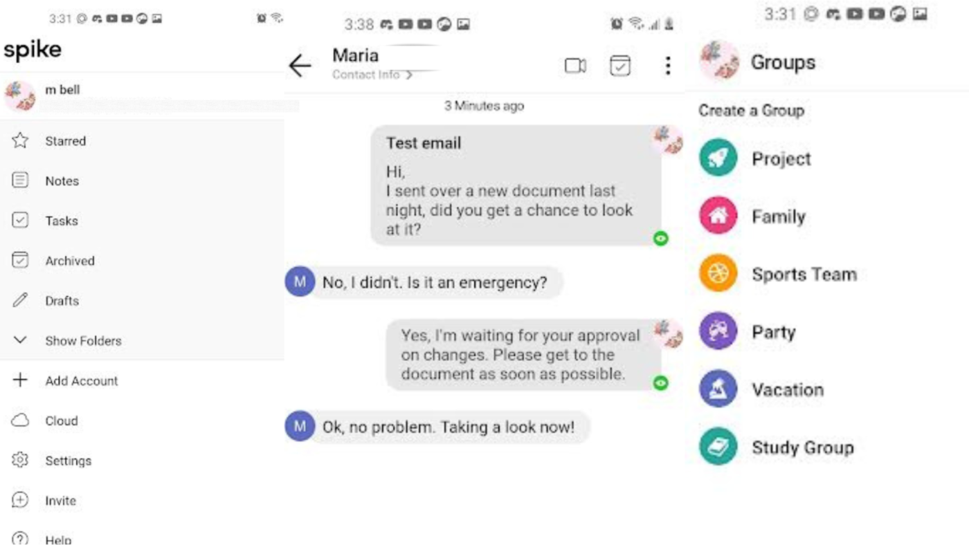Spike, our pick for the best Android email app for conversational chat-style emailing