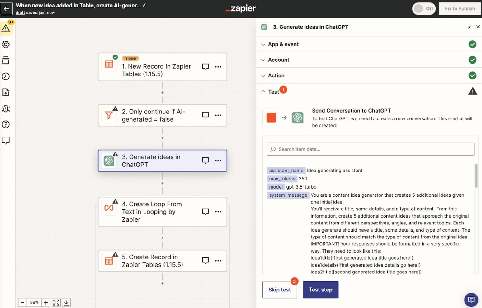 A screenshot of a marketing workflow automation example from Zapier.