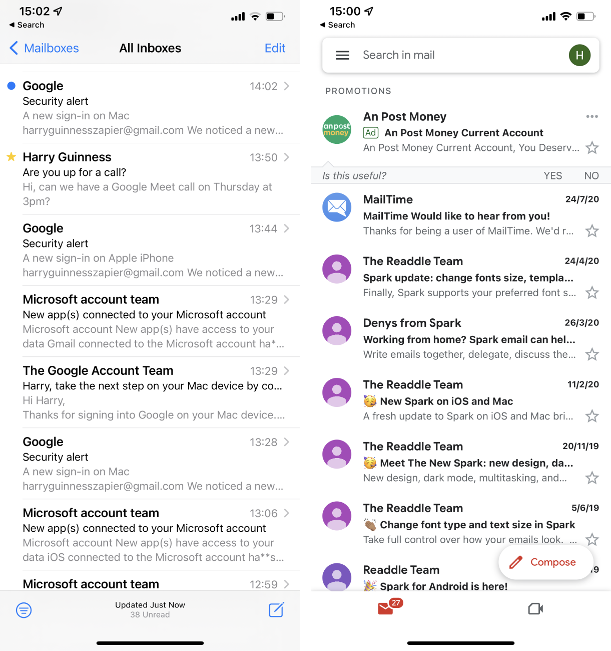 Apple Mail and Gmail on the iPhone