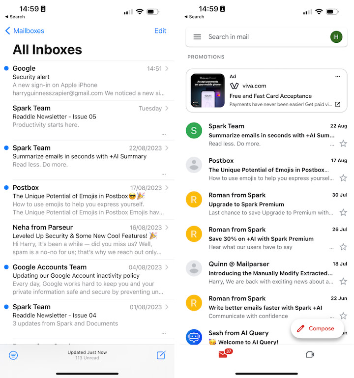 Apple Mail and Gmail on the iPhone