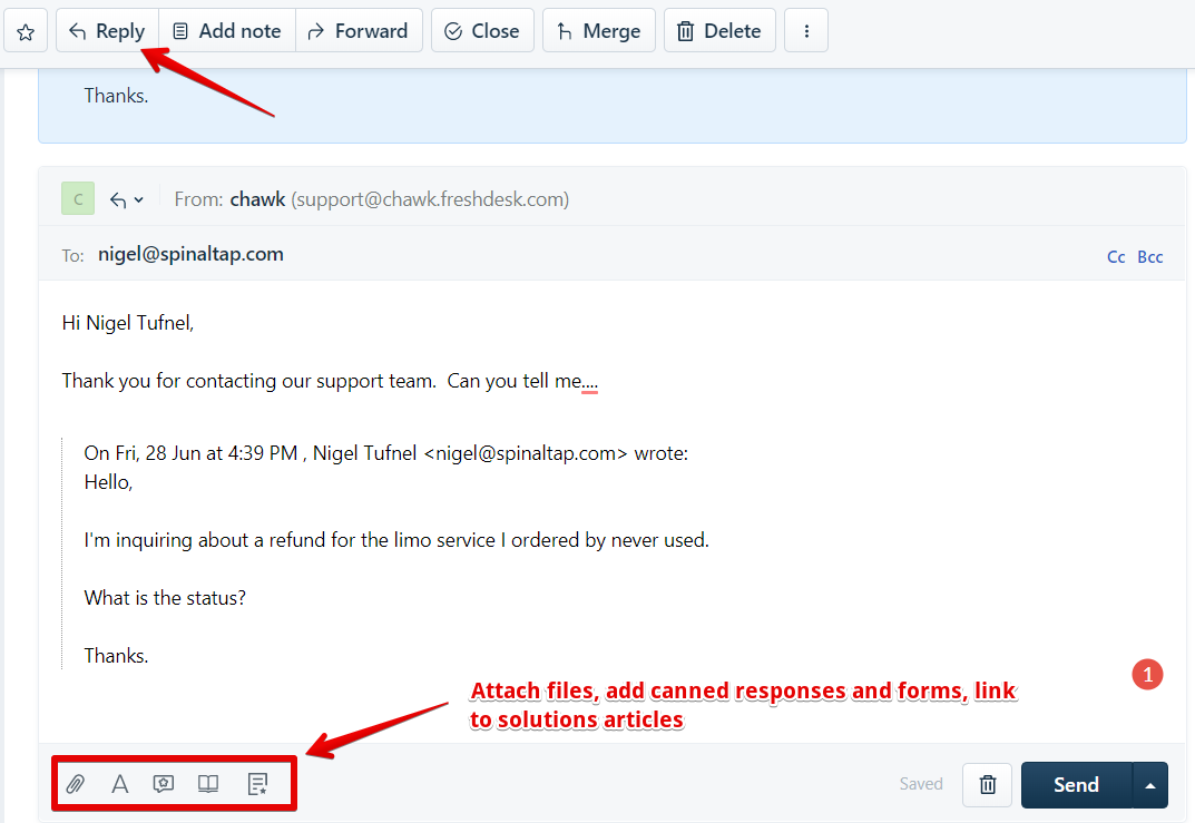 Reply to support tickets Freshdesk
