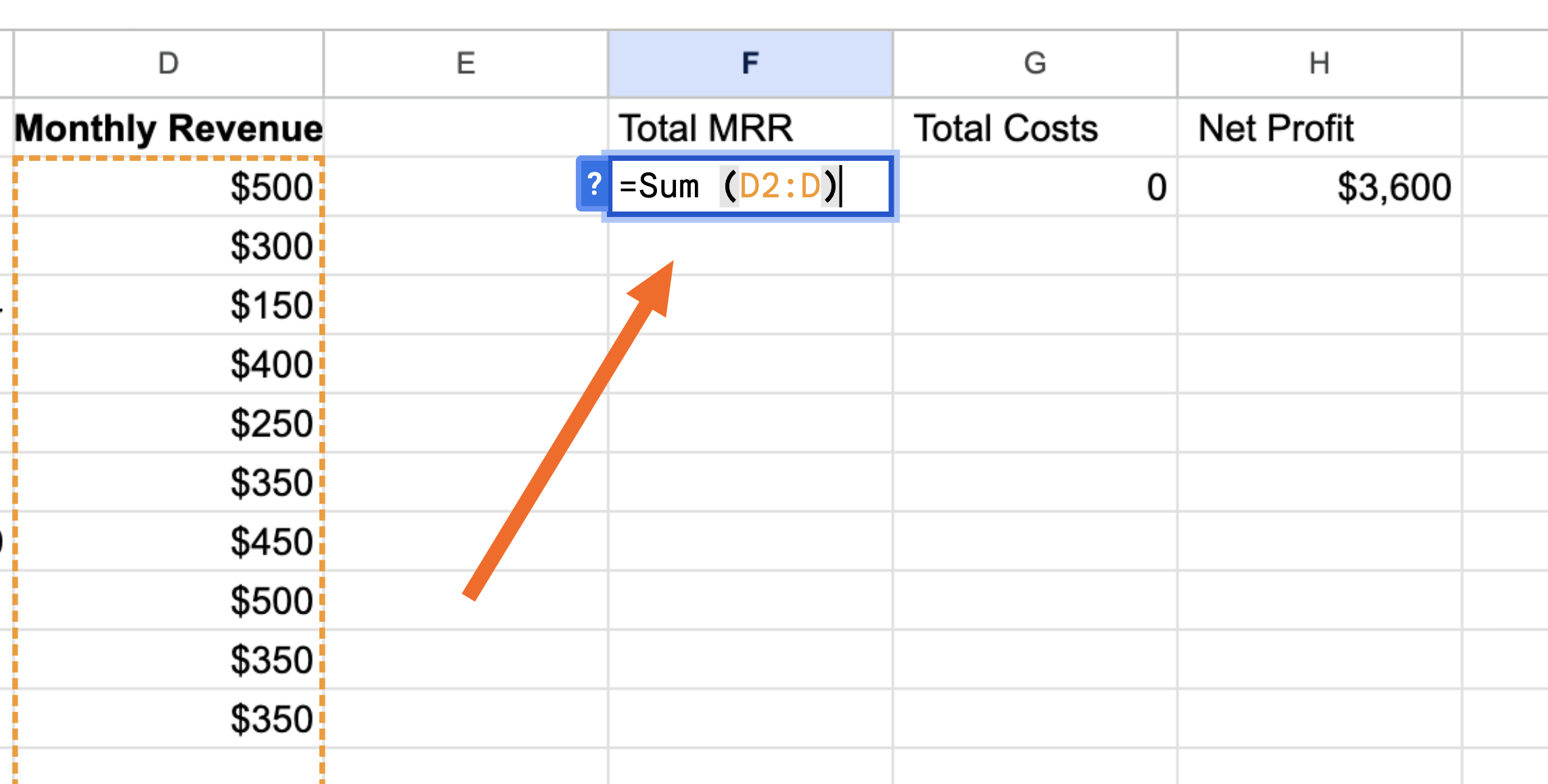 Screenshot of formula macro in google sheets
