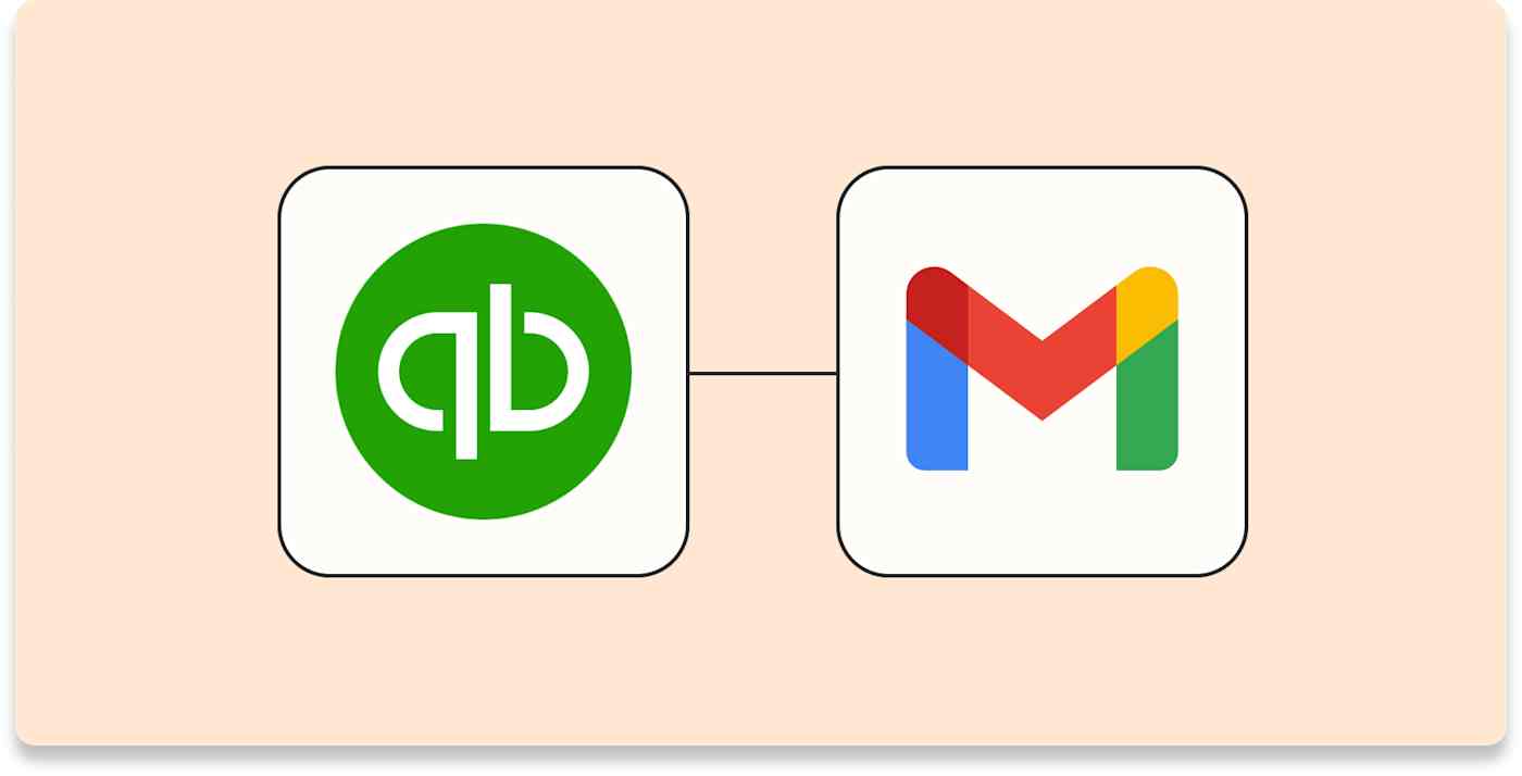 The QuickBooks Online and Gmail logos, connected by a line of orange dots.