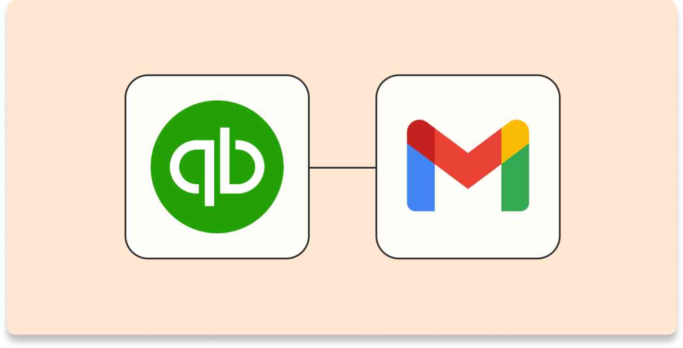 The QuickBooks Online and Gmail logos, connected by a line of orange dots.