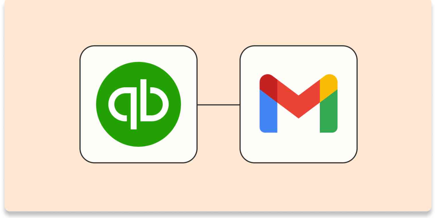 The QuickBooks Online and Gmail logos, connected by a line of orange dots.