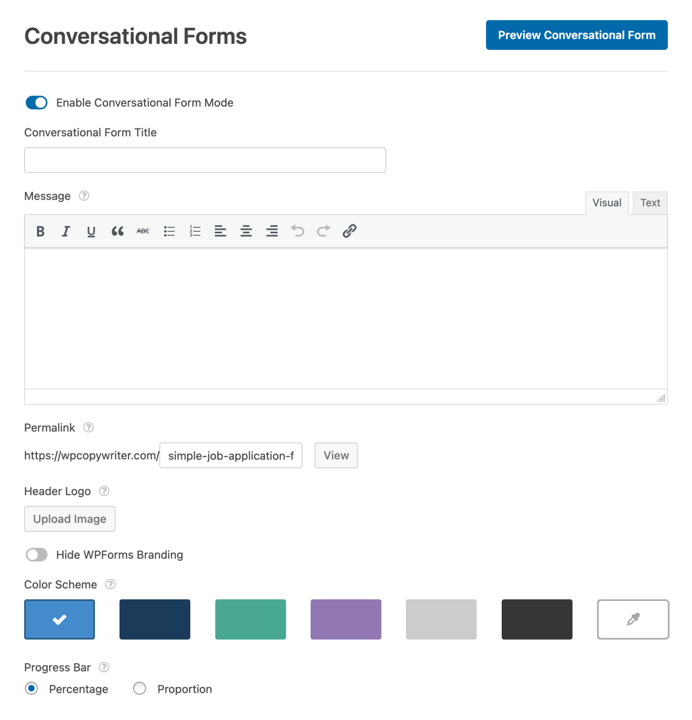 Conversational mode options in WPForms