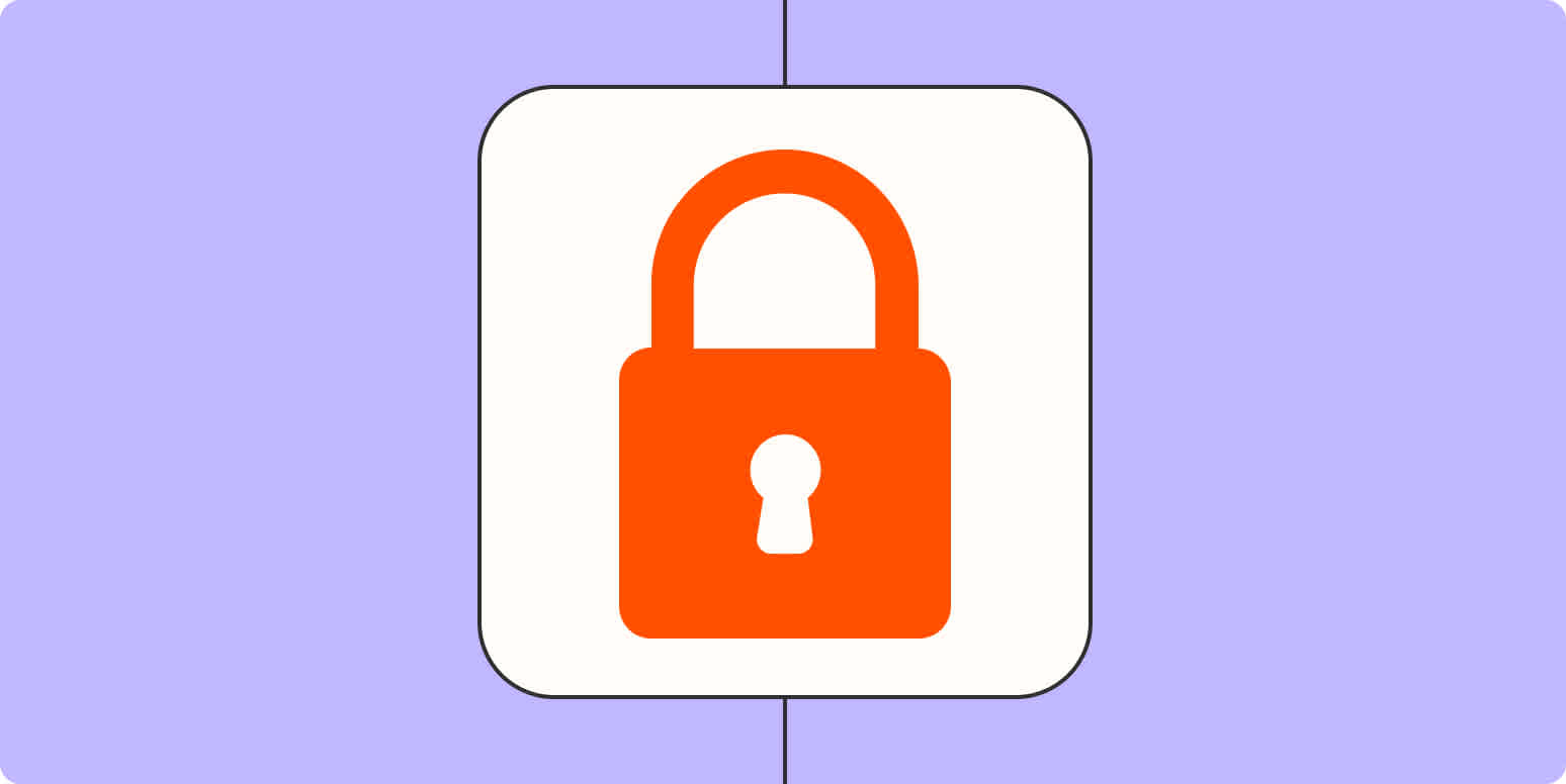 An icon of a lock in a white square on a light orange background.
