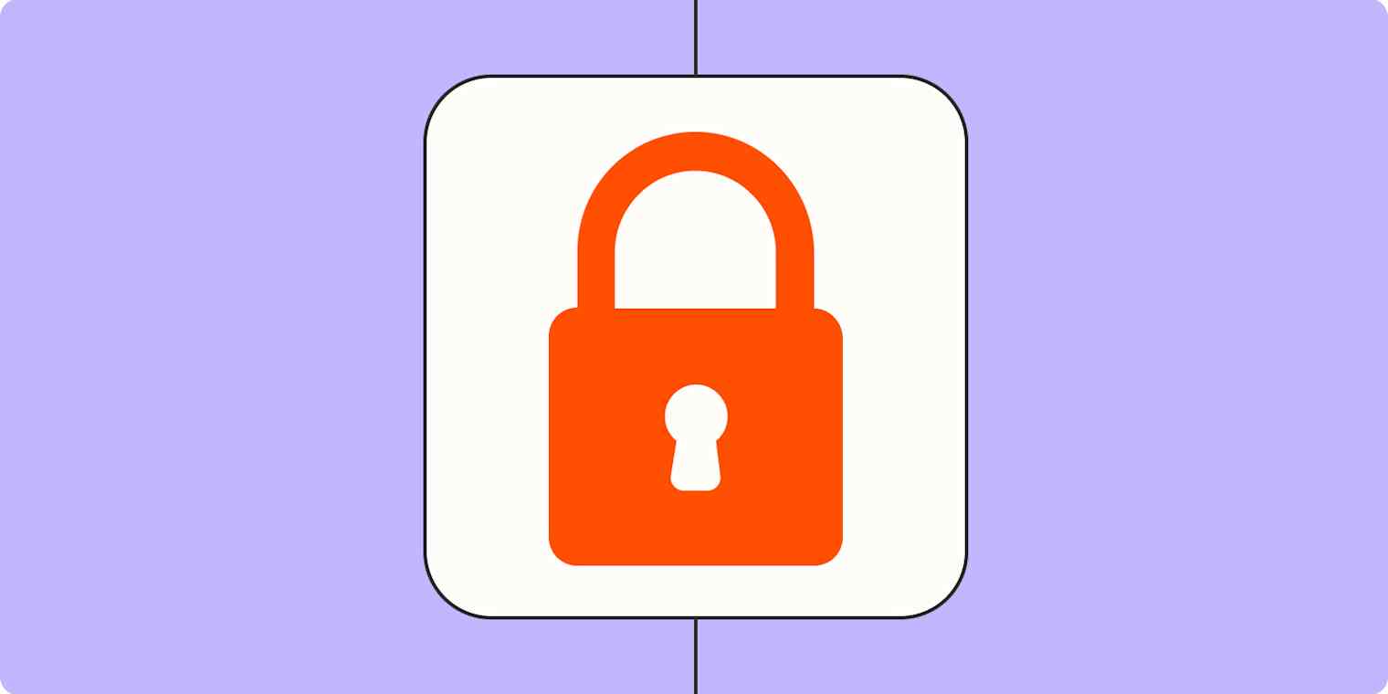 An icon of a lock in a white square on a light orange background.