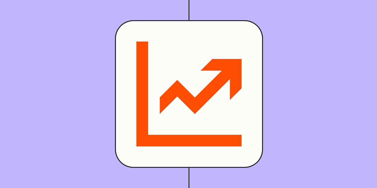 An upwards orange arrow on a purple background