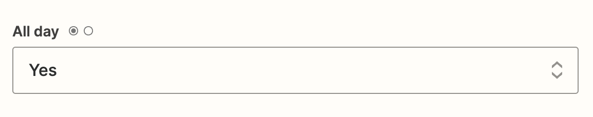 A field titled "All day" with yes selected.