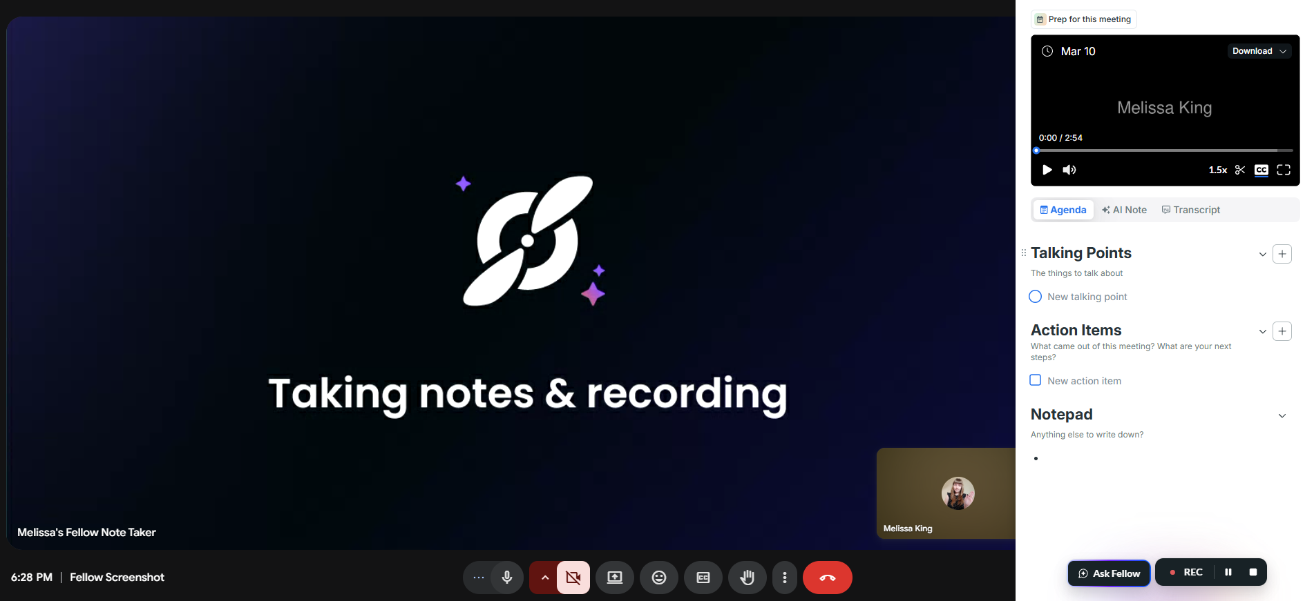 Fellow panel in a Google Meet meeting. 
