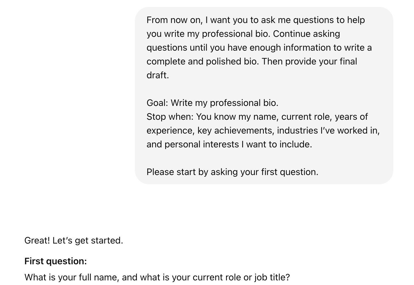An example of using the flipped interaction prompt template