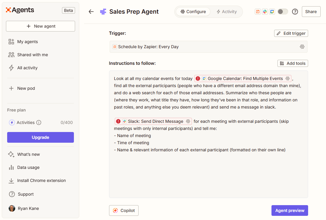Building an AI agent on Zapier